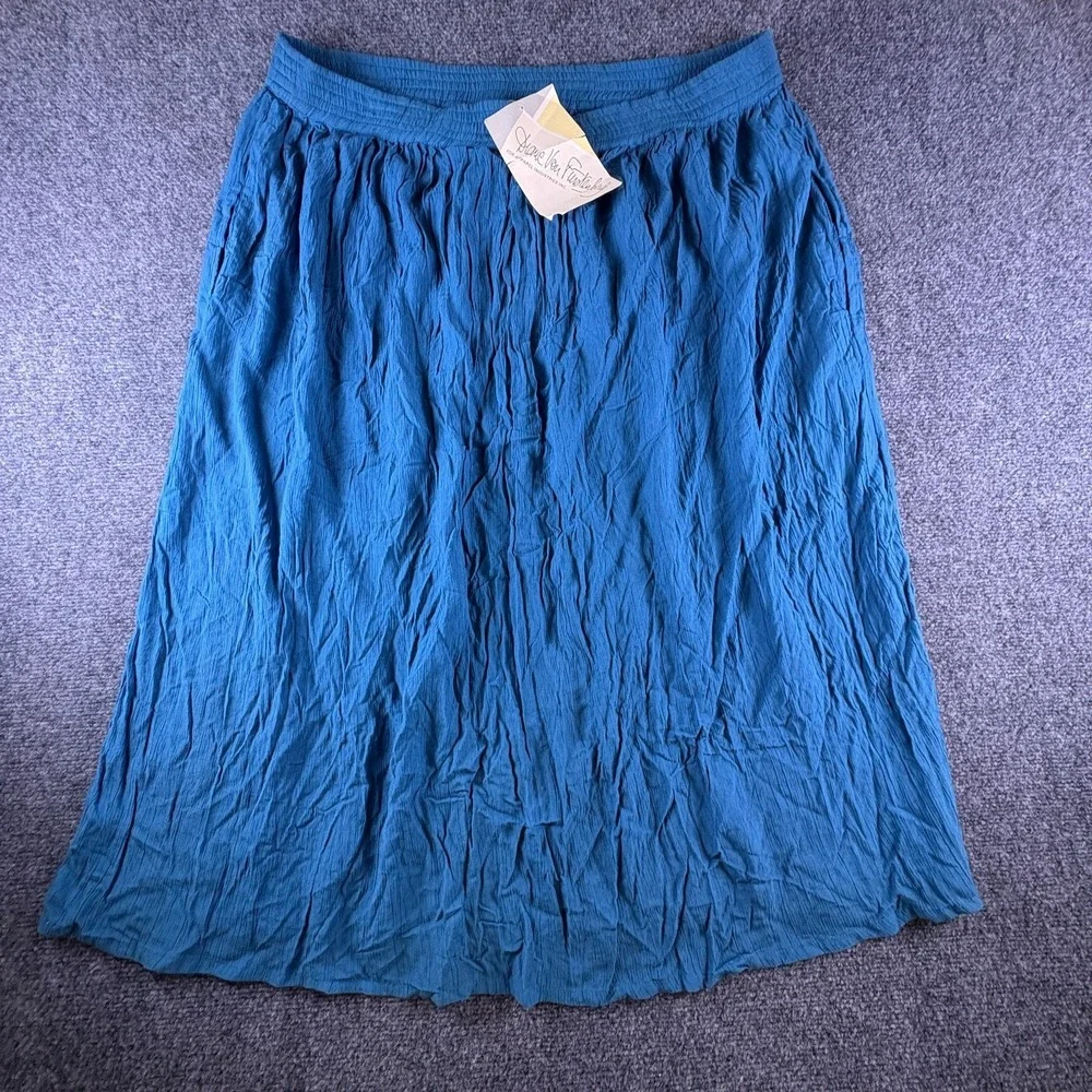 Diane Von Furstenberg Crinkle Skirt Womens 36x32 Blue Rayon Elastic Waistband